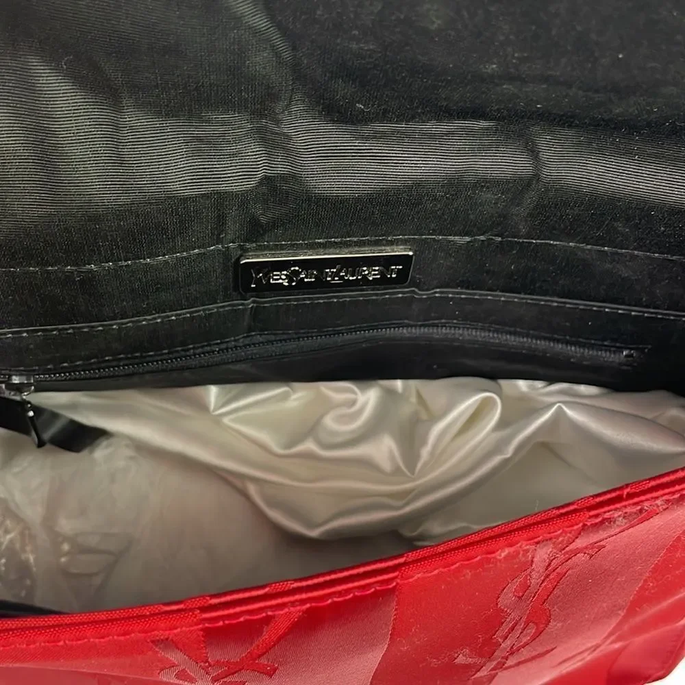 Yves St Laurent Vintage Red Satin Logo Bag - Picture 7 of 10